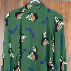 NWOT Tucker Mock Neck Silk Blouse